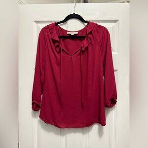 LOFT Women's Red Ruffle Blouse Size Medium